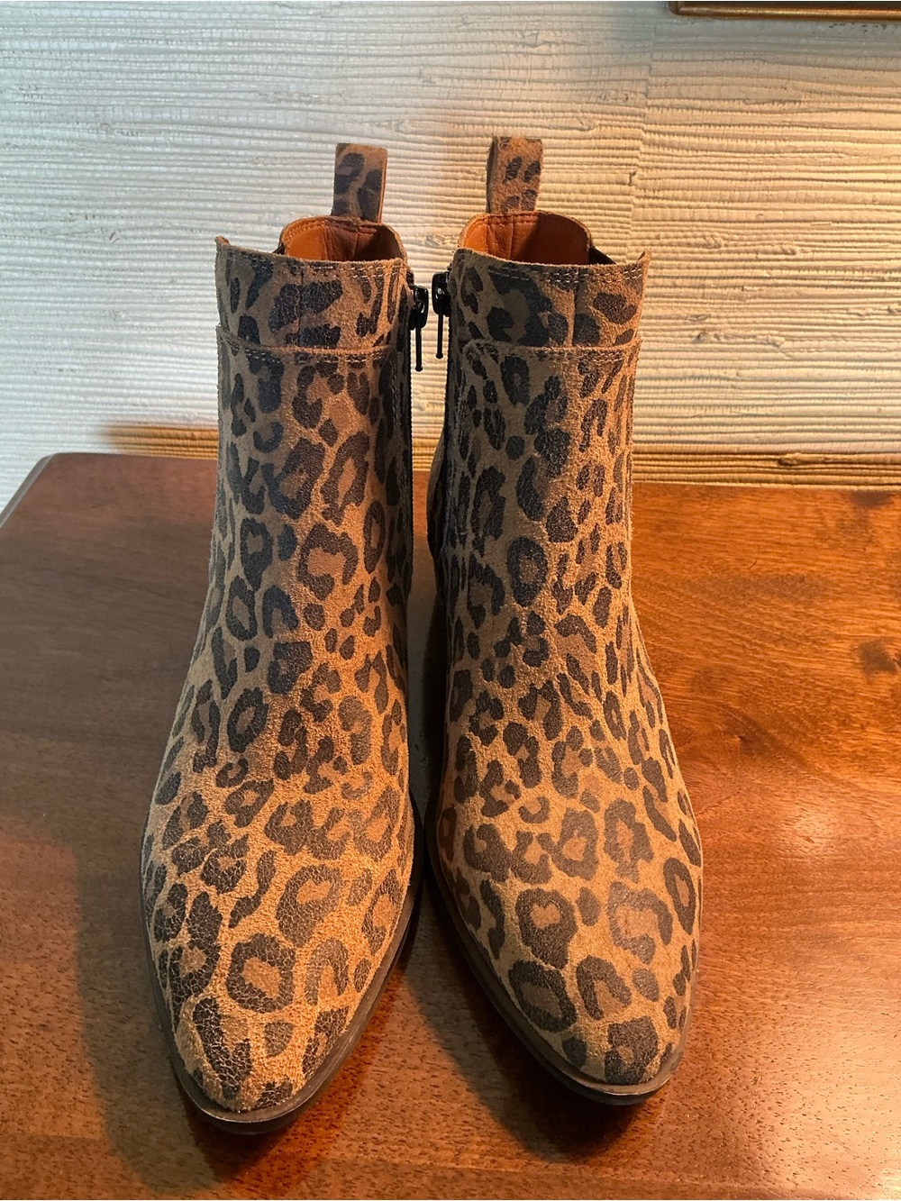 Lucky Brand Leopard Print Suede Ankle Booties - Tan & Black